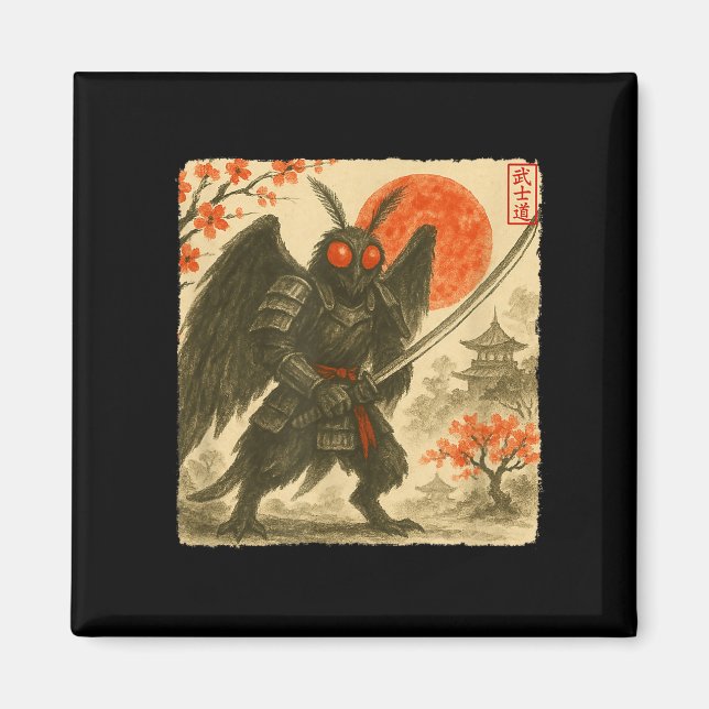 Imã Mothman Samurai Japanese Warrior Costume Sumi-e Ar (Frente)