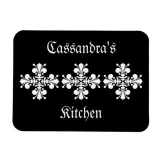 Ímã Motif branco elegante de fleur de lis damask