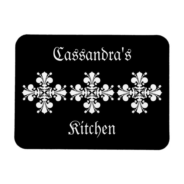 Ímã Motif branco elegante de fleur de lis damask (Horizontal)