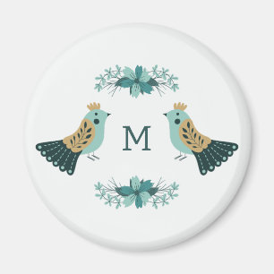 Imã Motif popular escandinavo com aves e flores