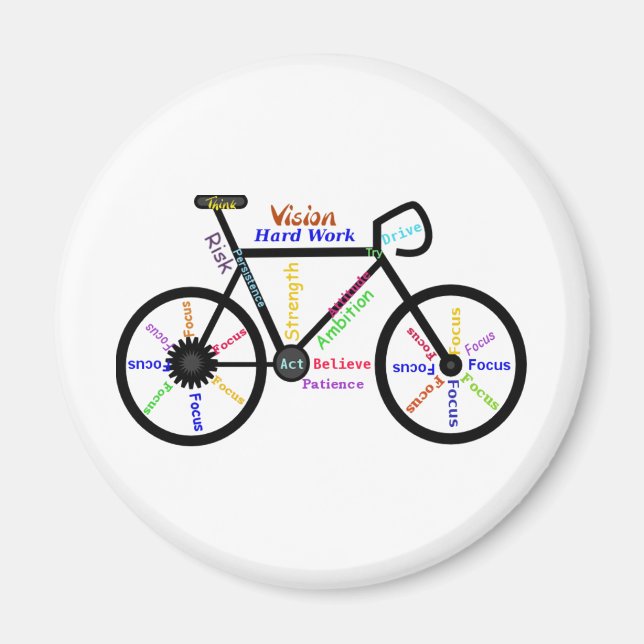 Imã Motivational Bike, Cycle, Biking, Esportes Palavra (Frente)