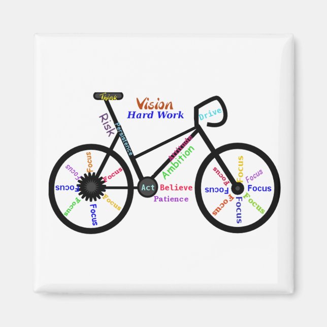 Imã Motivational Bike, Cycle, Biking, Esportes Palavra (Frente)