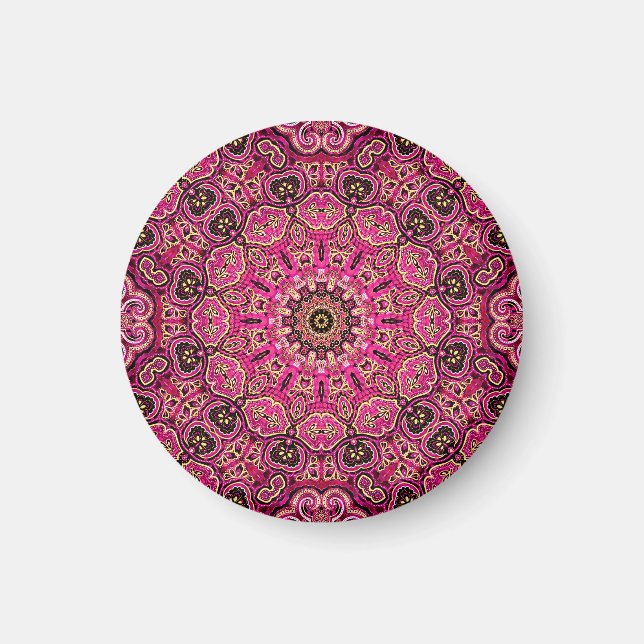 Imã Motivo de Mandala Geométrica Rosa Quente (Frente)