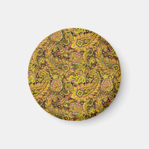 Imã Motivo Paisley em Amarelo, Marrom sobre Fundo Pret