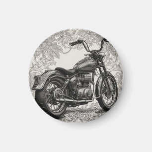 Imã Moto Antiga com Moldura Floral – Biker Retrô