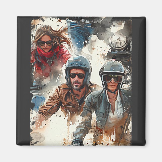 Imã MotoBikers de desenho de aquarela (Frente)
