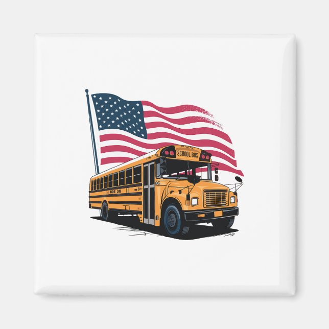 Imã Motorista de ônibus escolar bandeira dos EUA  (Frente)