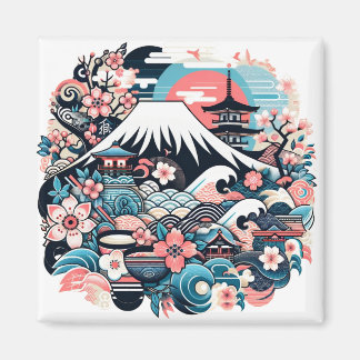 Imã Mount Fuji & Sakura - Traditional Japanese Magnet