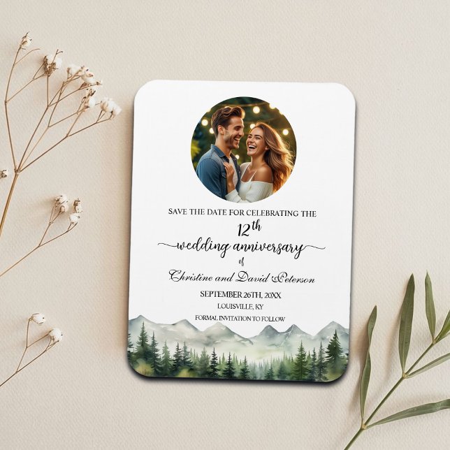 Ímã Mountain Pine 12 Wedding Anniversary Save the Date (Criador carregado)