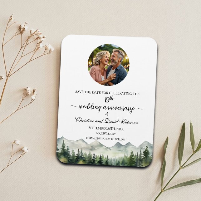 Ímã Mountain Pine 19 Wedding Anniversary Save the Date (Criador carregado)