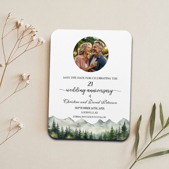 Ímã Mountain Pine 21 Wedding Anniversary Save the Date (Criador carregado)