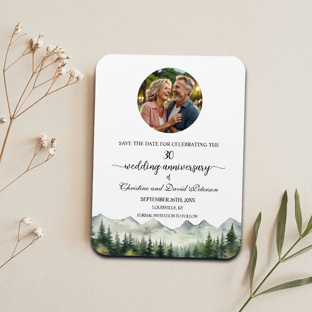 Ímã Mountain Pine 30 Wedding Anniversary Save the Date (Criador carregado)