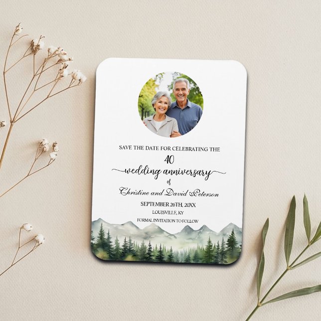 Ímã Mountain Pine 40 Wedding Anniversary Save the Date (Criador carregado)