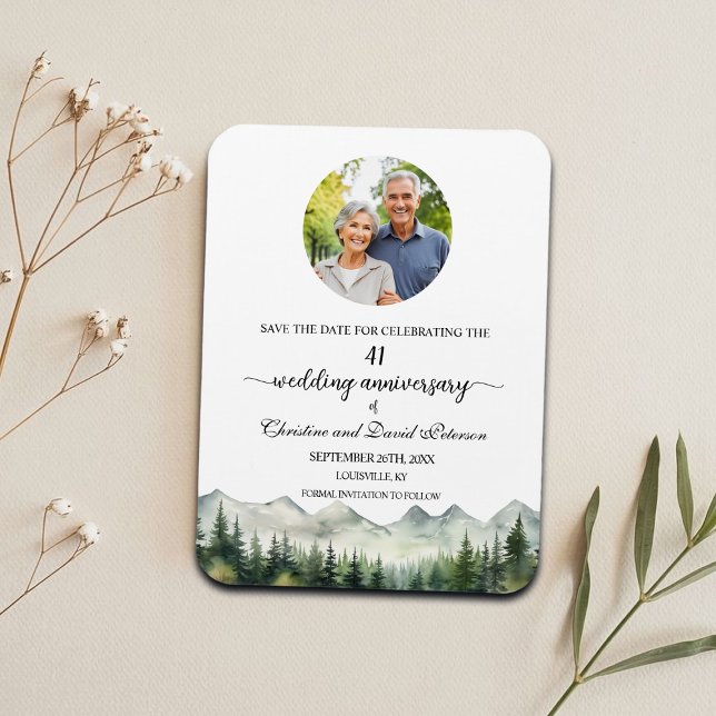 Ímã Mountain Pine 41 Wedding Anniversary Save the Date (Criador carregado)