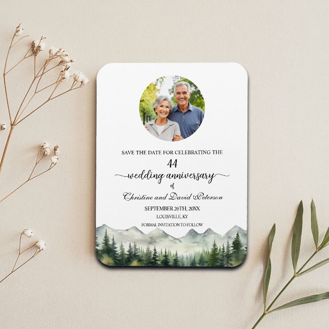 Ímã Mountain Pine 44 Wedding Anniversary Save the Date (Criador carregado)