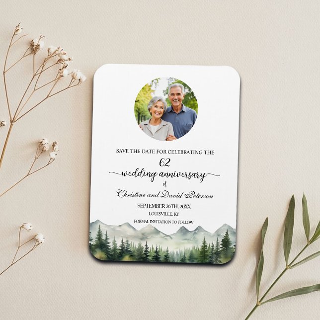 Ímã Mountain Pine 62 Wedding Anniversary Save the Date (Criador carregado)