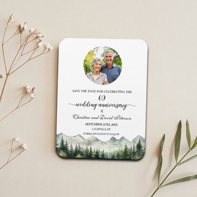 Ímã Mountain Pine 69 Wedding Anniversary Save the Date (Criador carregado)