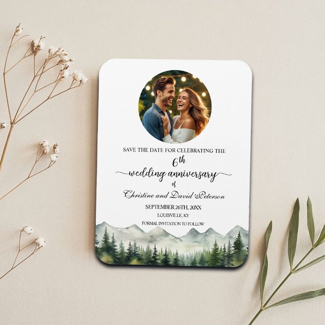 Ímã Mountain Pine 6 Wedding Anniversary Save the Date (Criador carregado)