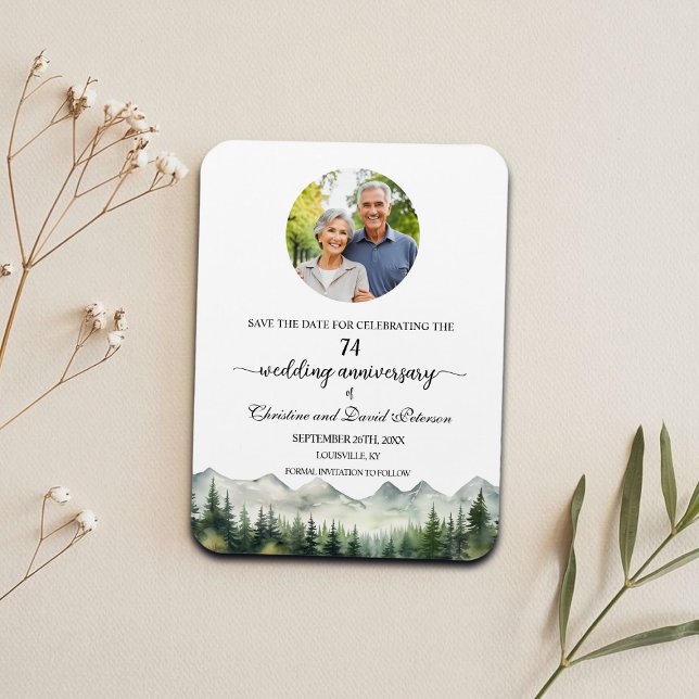 Ímã Mountain Pine 74 Wedding Anniversary Save the Date (Criador carregado)