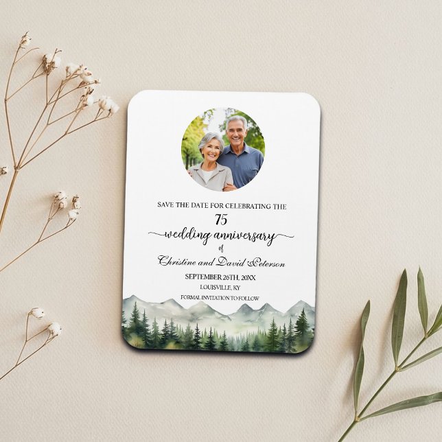 Ímã Mountain Pine 75 Wedding Anniversary Save the Date (Criador carregado)