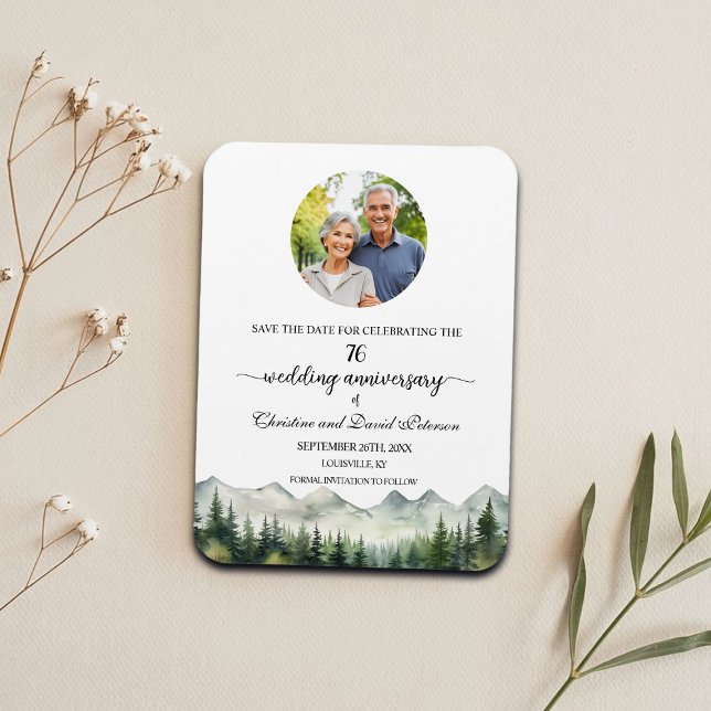 Ímã Mountain Pine 76 Wedding Anniversary Save the Date (Criador carregado)