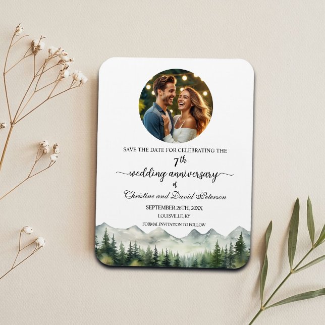 Ímã Mountain Pine 7 Wedding Anniversary Save the Date (Criador carregado)