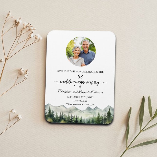 Ímã Mountain Pine 83 Wedding Anniversary Save the Date (Criador carregado)
