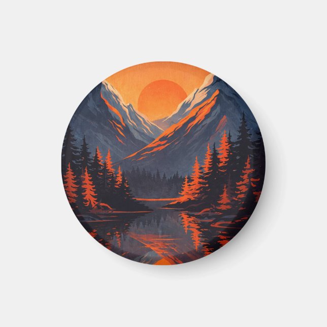 Imã Mountain Sunset Reflection Fiery Orange Sky  (Frente)