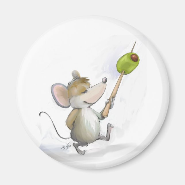 Imã Mouse de feliz com íman de oliveira (Frente)