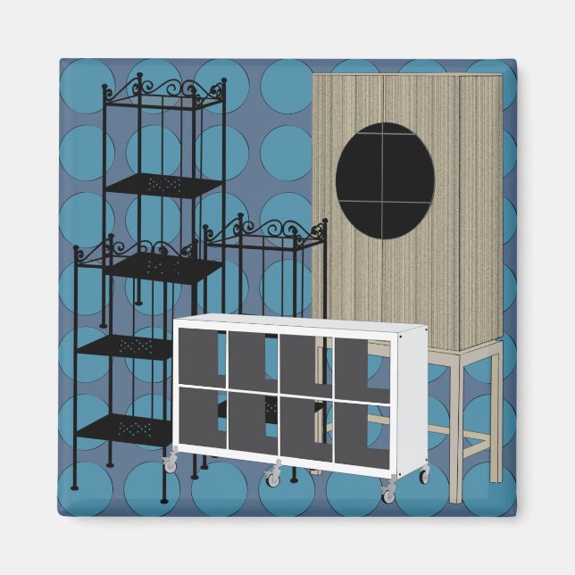 Imã Móveis Ikea Prateleiras Azuis (Frente)