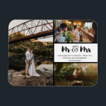 Ímã Mr and Mrs Thank You Photo Collage Black and White<br><div class="desc">Cute "Mr and Mrs" design wedding thank you magnets featuring three of your favorite wedding photos. Show your family and friends your appreciation for being a part of your wedding celebration with one of these beautiful keepsakes. Customize with your short message and names. Contact me through the button below if...</div>