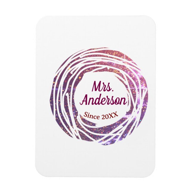Ímã Mrs name pink mauve border since year wedding brid (Vertical)