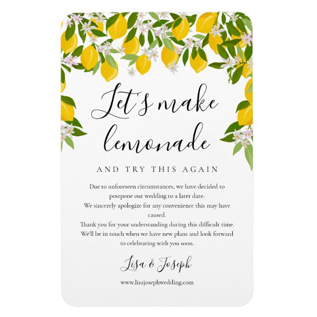 Ímã Mudar a Data do Casamento Adiado Verduras Limões (Vertical)