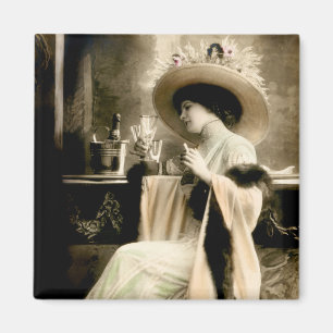 Imã Mulher 1900 parisiense que bebe Champagne