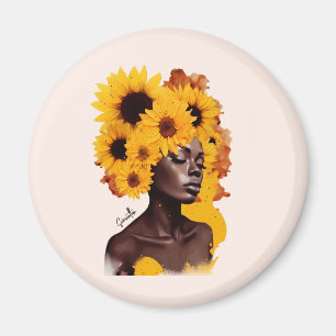 Imã Mulher afro-americana com afro afro girassol