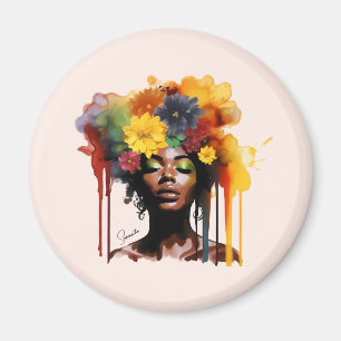 Imã Mulher afro-americana com cabelo afro floral