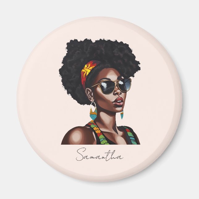 Imã Mulher afro-americana com óculos de sol chic (Frente)