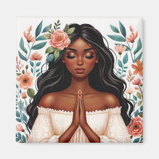 Imã Mulher Afro-Americana Rezando Arte Floral