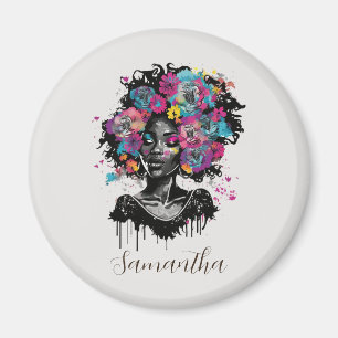 Imã Mulher Afro Clorosa Floral