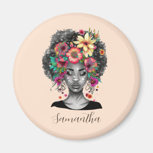 Imã Mulher Afro Elegante Floral