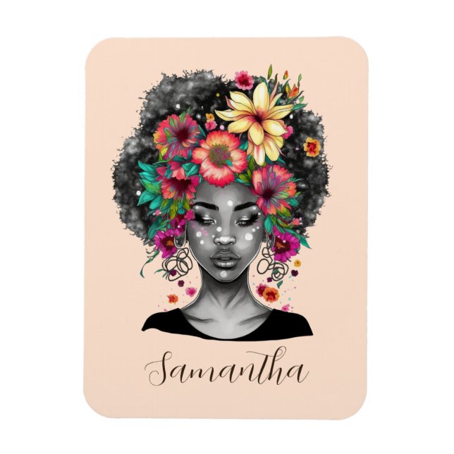 Ímã Mulher Afro Elegante Floral (Vertical)