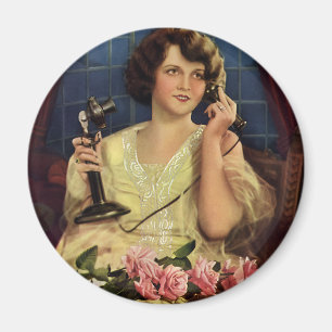 Imã Mulher Antiga Falando ao Telefone Flores de Rosa
