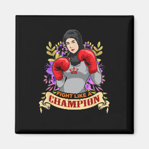 Imã Mulher Árabe Empoderada com Hijab Boxe Kickboxing