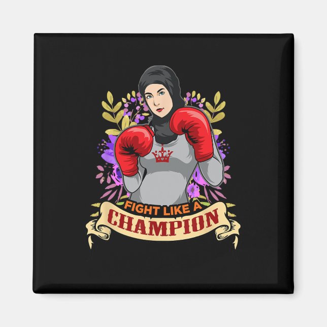 Imã Mulher Árabe Empoderada com Hijab Boxe Kickboxing  (Frente)