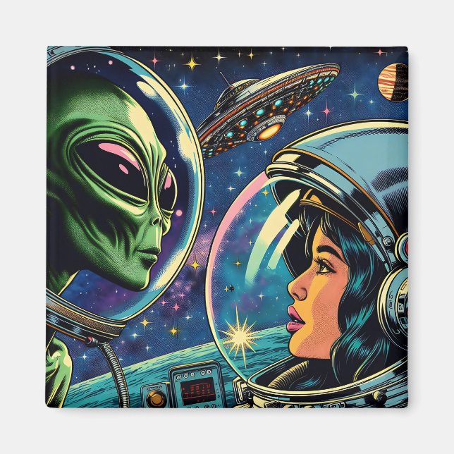 Imã Mulher Astronauta Encontra Alienígena Extraterrest (Frente)