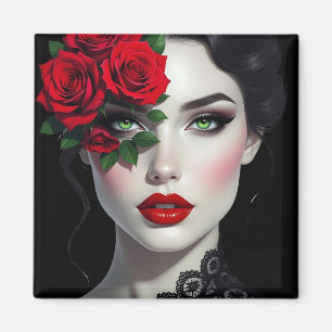 Imã Mulher Bonita com Rosa Vermelha