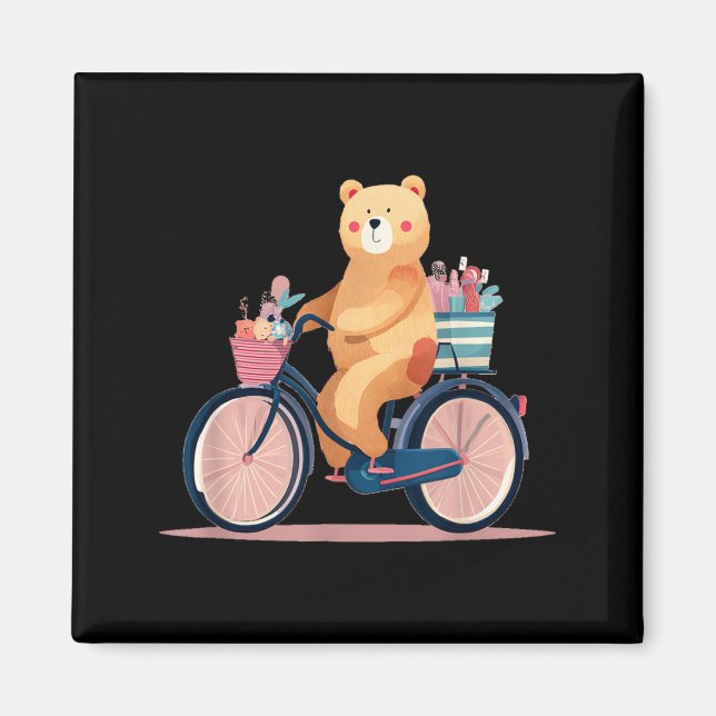 Imã Mulher Bonita de Bicicleta com Gráfico de Urso Ted (Frente)