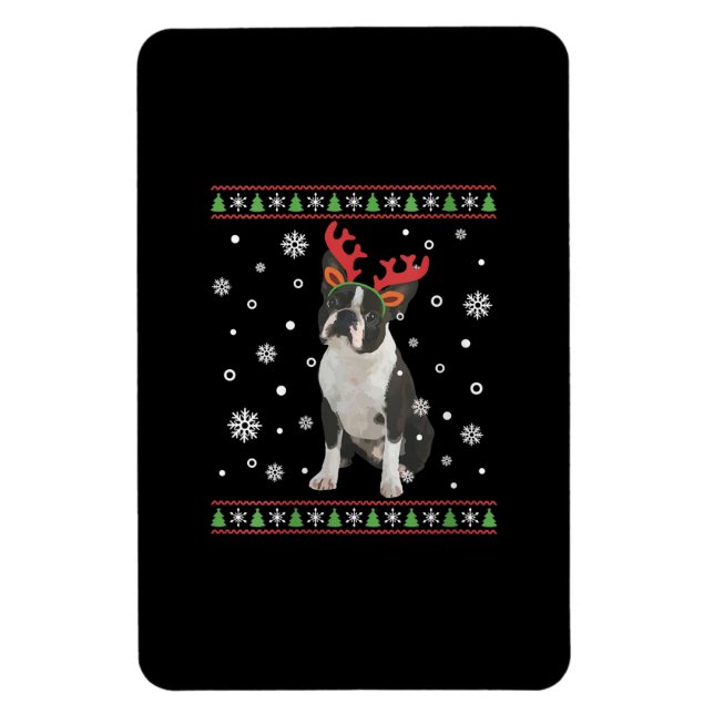 Ímã Mulher Boston Terrier Xmas Ugly Christmas Sweater (Vertical)