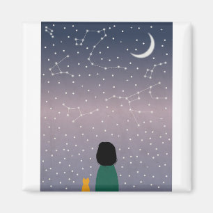 Imã Mulher Cat Stars Space Galaxy Moon Universo Moon.