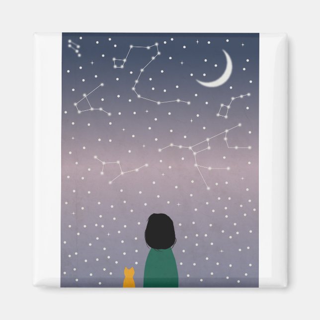 Imã Mulher Cat Stars Space Galaxy Moon Universo Moon. (Frente)